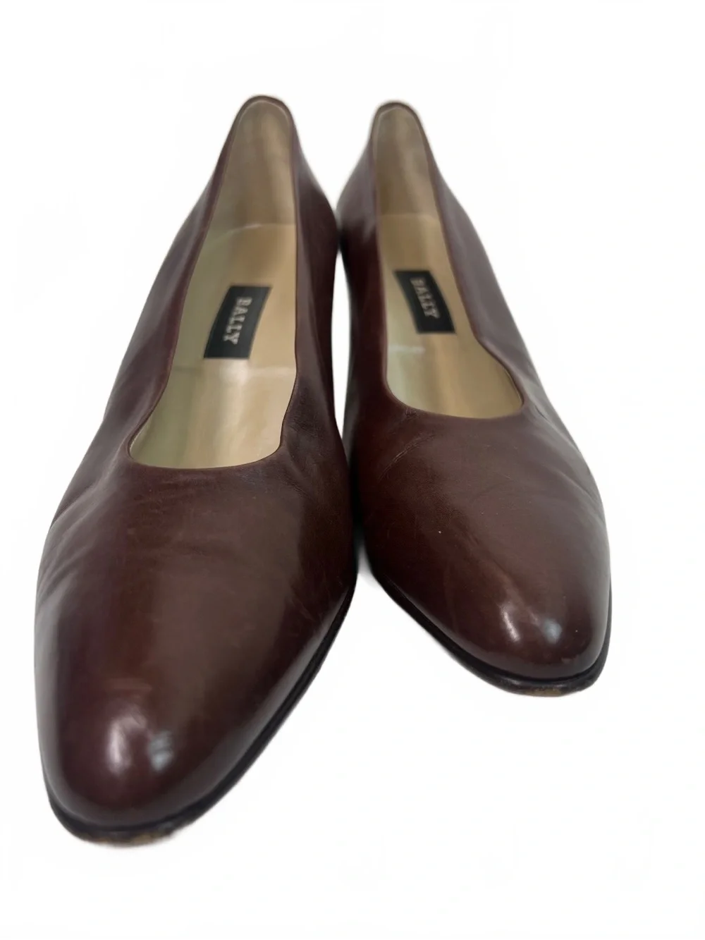 Vintage Bally Mahogany Brown Pointed Toe Pumps With Block Heels